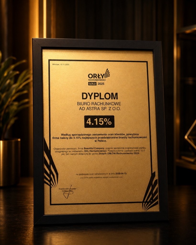 Dyplom Orły Rachunkowości Gold 2025 dla Biura Rachunkowego Ad Astra Staszów