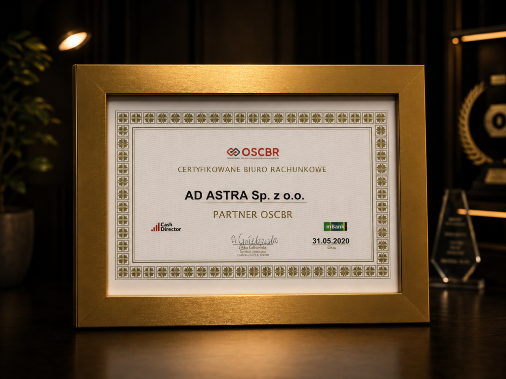 Certyfikat Partnera OSCBR dla Biura Rachunkowego Ad Astra Staszów